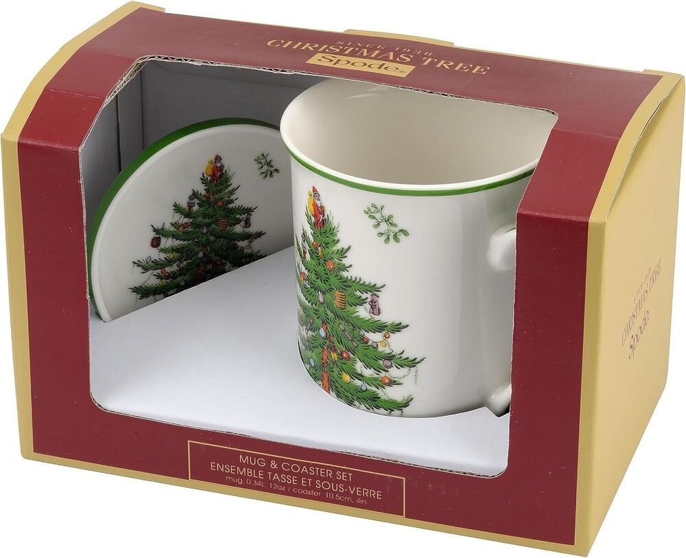 Spode Christmas Tree Holiday Mug and Coaster Set Holiday Gift Box New in Box